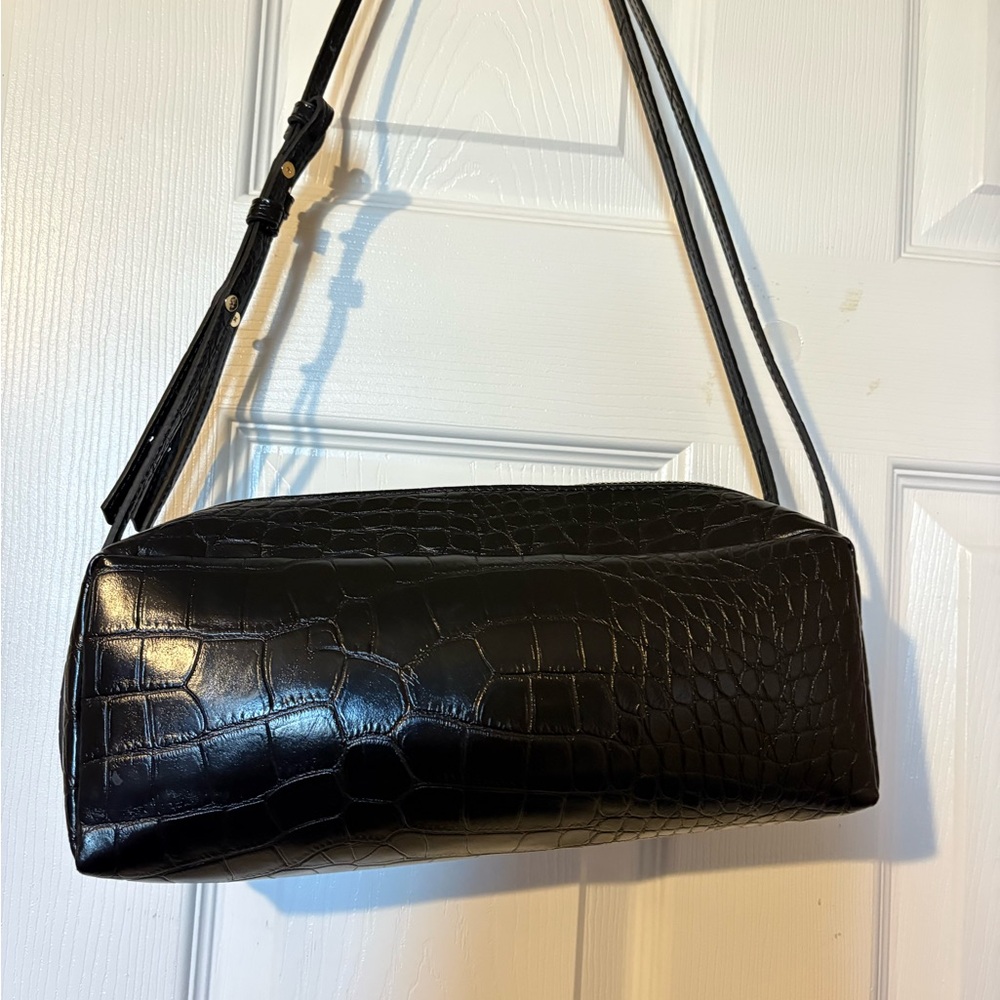ZARA Black Croc-Embossed Shoulder Bag